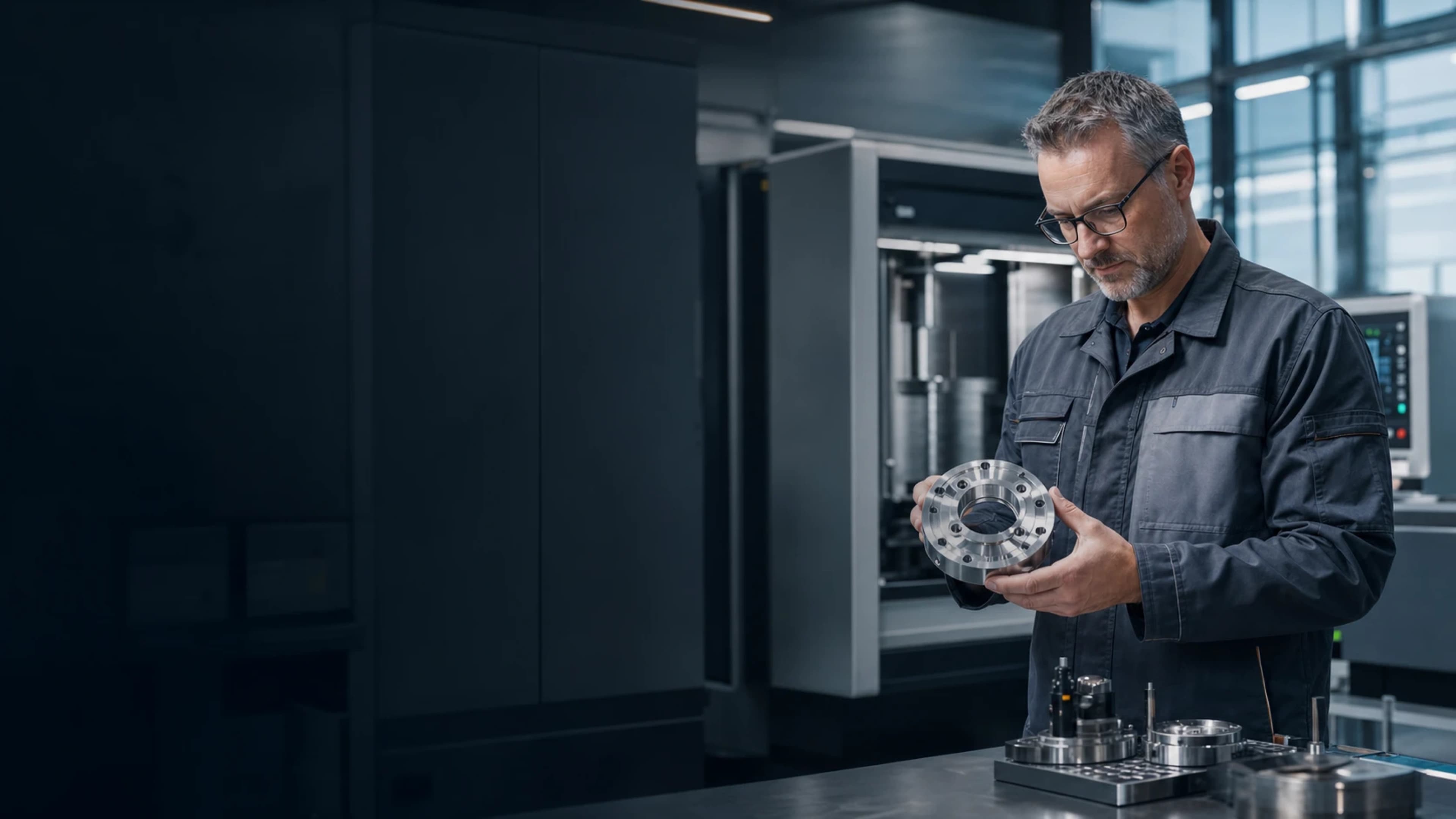 Qualitätsprüfung eines gefertigten Bauteils in einer Produktionsumgebung